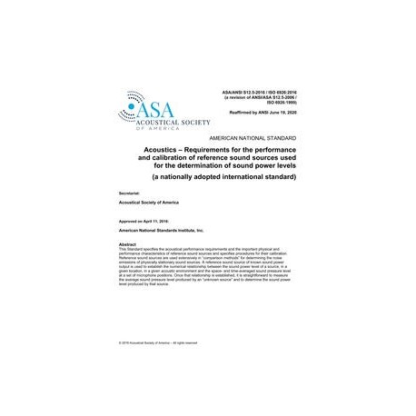 ASA S12.5-2016 (R2020)/ISO 6926-2016 (R2020)