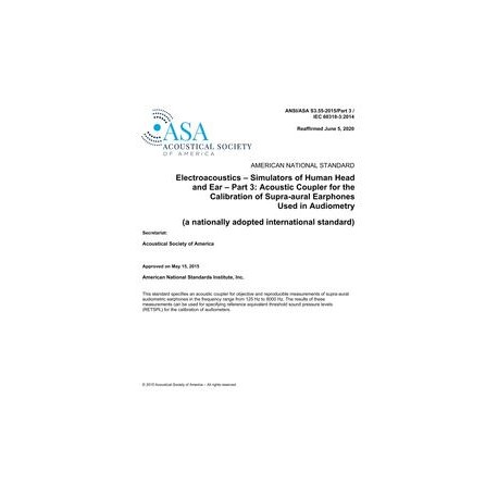 ASA S3.55-2015/Part 3 / IEC 60318-3:2014 (R2020)