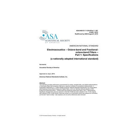 ASA S1.11-2014/Part 1 / IEC 61260:1-2014 (R2019)