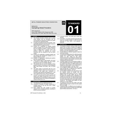 Standard Test Method 01: Method for Sampling Metal Powders