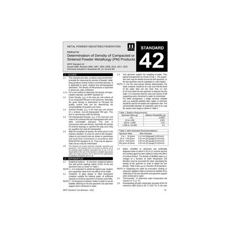 Standard Test Method 42: Method for Determination of Density of Compacted or Sintered Powder Metallurgy (PM) Products Materials