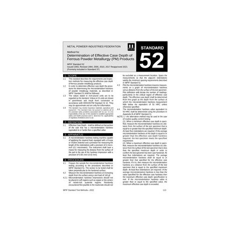 Standard Test Method 52: Method for Determination of Effective Case Depth of Ferrous Powder Metallurgy Products